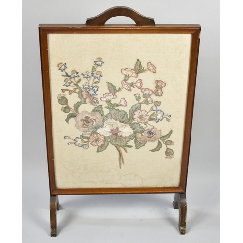 66 - A Mid 20th Century Embroidered Fire Screen, 45cms Wide