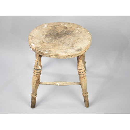 93 - A Vintage Stripped Oval Topped Four Legged Stool, 53cms High