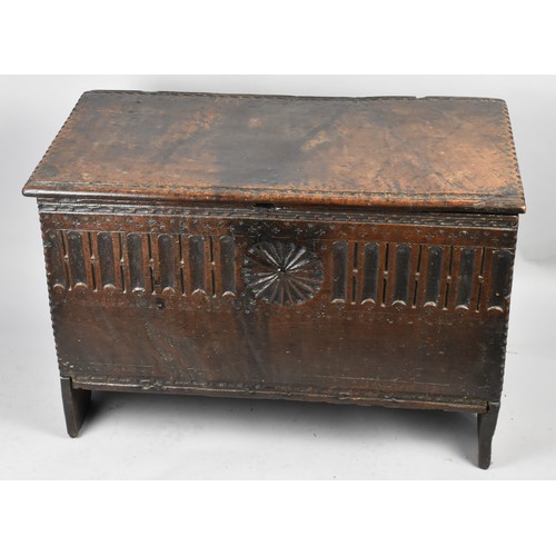 228 - An Early Gothic Oak Chest, Possibly 16th Century, of Six Plank Construction with Carved Front, 76x39... 