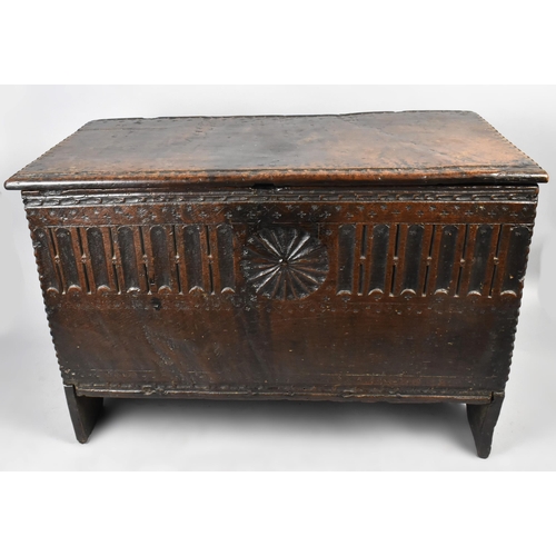 228 - An Early Gothic Oak Chest, Possibly 16th Century, of Six Plank Construction with Carved Front, 76x39... 