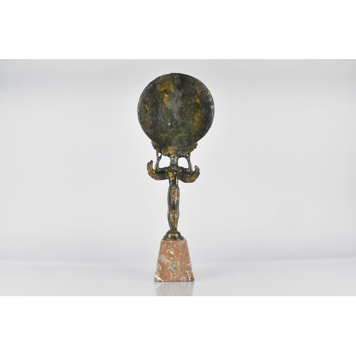 91 - An Etruscan Style Bronze Caryatid Mirror, the Cast Handle in the Form of a Winged Goddess Lasa, Set ... 