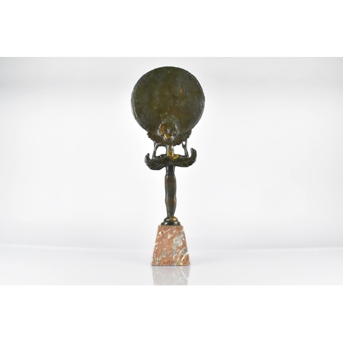 91 - An Etruscan Style Bronze Caryatid Mirror, the Cast Handle in the Form of a Winged Goddess Lasa, Set ... 