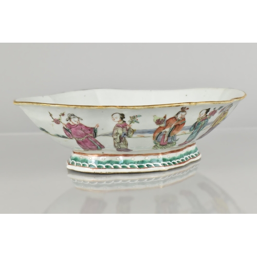 184 - A Chinese Qing Dynasty Porcelain Footed Bowl of Lobed Form Decorated in the Famille Rose with Figure... 