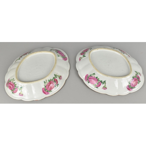 185 - A Pair of Chinese Qing Dynasty Famille Rose Shaped Dishes Decorated with Court Scene Detailing Maide... 