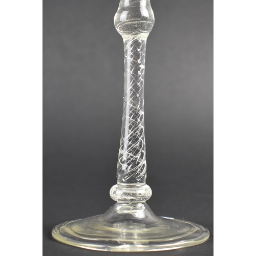 168 - An 18th Century Air Twist Stemmed Drinking Glass with Folded Foot Having Later Bell Bowl, 21cm high