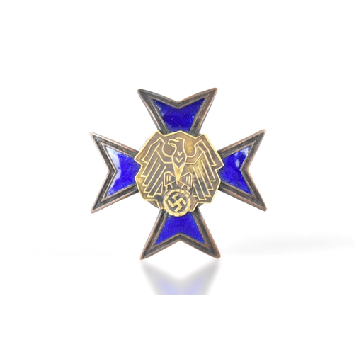 108 - A Rare WWII German 'Honour' Badge, Four Point Star Design Having Blue Enamel Inlay with Central Styl... 