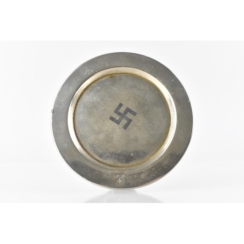 109 - A WWII Period German Metal Dish with Central Swastika Emblem with Eagle Third Reich Mark, 11cm Wide