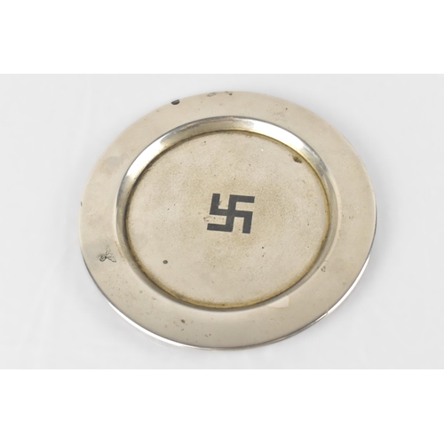 109 - A WWII Period German Metal Dish with Central Swastika Emblem with Eagle Third Reich Mark, 11cm Wide