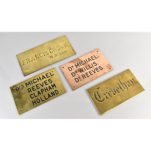 101 - Four Various Early 20th Century Brass Signs, Doctors and House Sign for Trevethan, 21.5x11.5cm