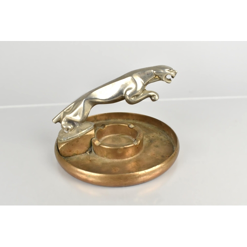 93 - A Jaguar Car Mascot Mounted on Bronze Circular Ashtray, 17.5cm Diameter (Loss to Tail)