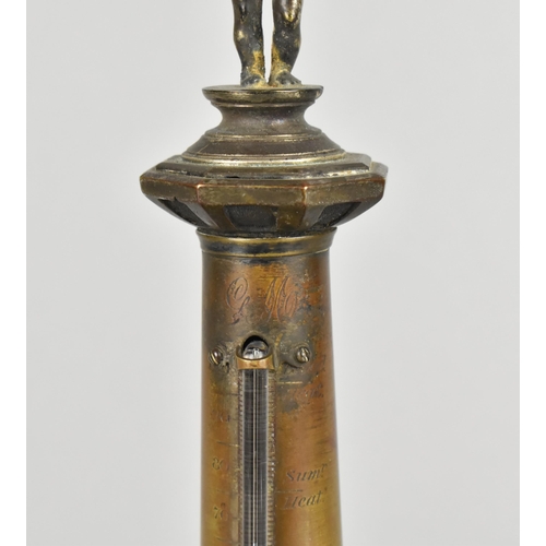 86 - A 19th Century French Bronze Desk Thermometer of Column Form Surmounted by Bacchic Putto Holding Wre... 