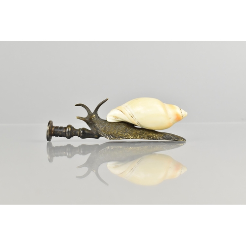 85 - A Novelty Bronze Seal in the Form of a Snail with Shell, 11cm Long (Some Loss to Shell)