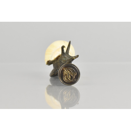 85 - A Novelty Bronze Seal in the Form of a Snail with Shell, 11cm Long (Some Loss to Shell)