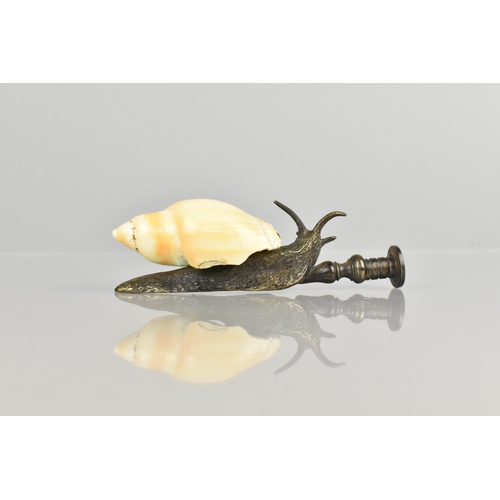 85 - A Novelty Bronze Seal in the Form of a Snail with Shell, 11cm Long (Some Loss to Shell)