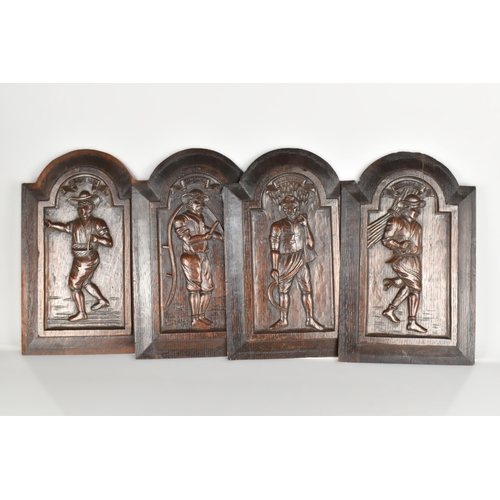 65 - A Set of Four 19th Century Carved Wooden Panels for Spring, Summer, Autumn and Winter, 25x39cm