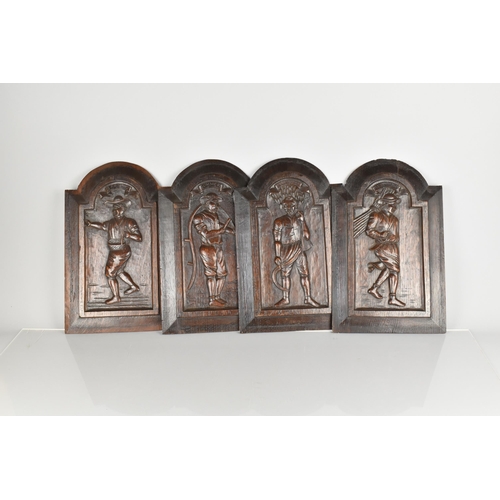 65 - A Set of Four 19th Century Carved Wooden Panels for Spring, Summer, Autumn and Winter, 25x39cm