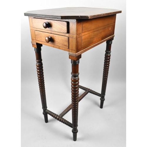 26 - A 19th Century Mahogany Table with Canted Stringed Top to Two Short Drawers Supported on Bobbin Supp... 