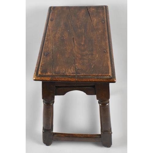 21 - An 18th/19th Century Oak Rectangular Topped Peg Jointed Stool with Turned Supports and H Frame Stret... 