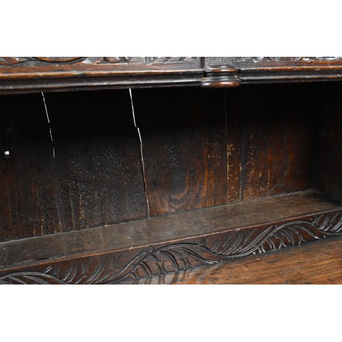 13 - An 18th Century Carved Oak Cabinet with Open Store to Cupboard Base, 75x25x71cm High