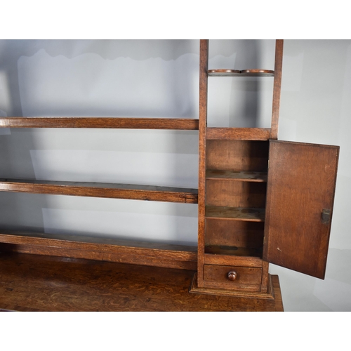 230 - A George III Oak Crossbanded Dresser Having Open Plate Rack with Three Central Shelves Flanked by Tw... 