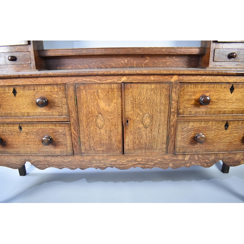 230 - A George III Oak Crossbanded Dresser Having Open Plate Rack with Three Central Shelves Flanked by Tw... 