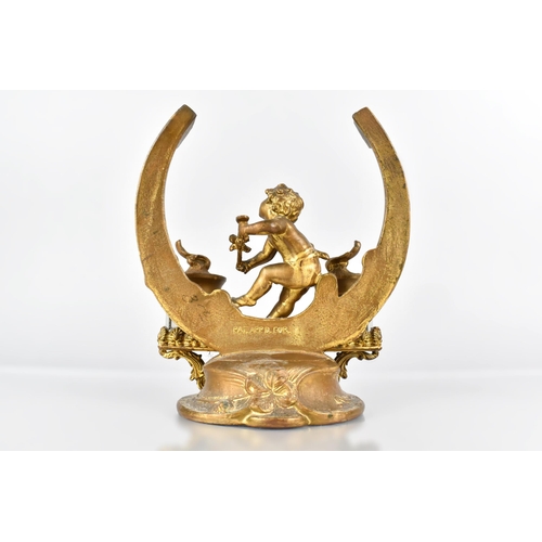 83 - A Late 19th Century/Early 20th Century French Gilt Metal Inkstand Modelled as a Horseshoe with Seate... 