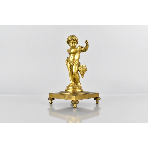 84 - A Late 19th/Early 20th Century French Ormolu Mounted and Champleve Enamel Cherub Pen Holder, the Che... 