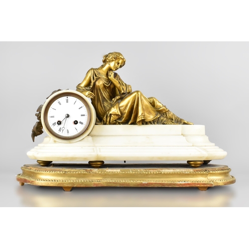 78 - A Late 19th/Early 20th Century French Alabaster and Gilt Metal Mantel Clock with Eight Day Movement ... 