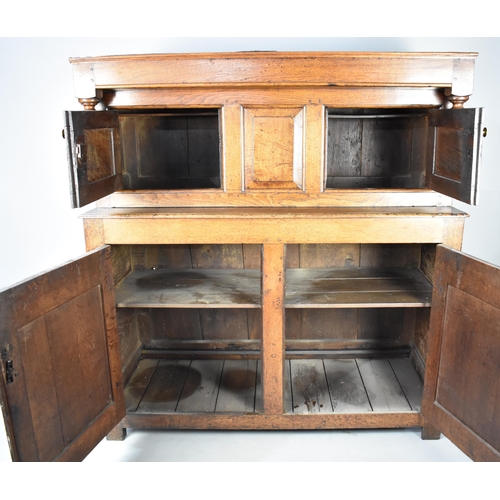 229 - WITHDRAWN - A Welsh George III Light Oak Cwpwrdd Deuddarn/Court Cupboard with Moulded Cornice Above ... 