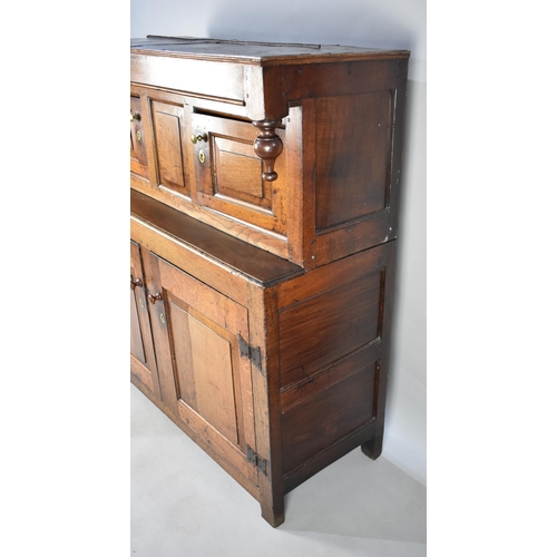 229 - WITHDRAWN - A Welsh George III Light Oak Cwpwrdd Deuddarn/Court Cupboard with Moulded Cornice Above ... 