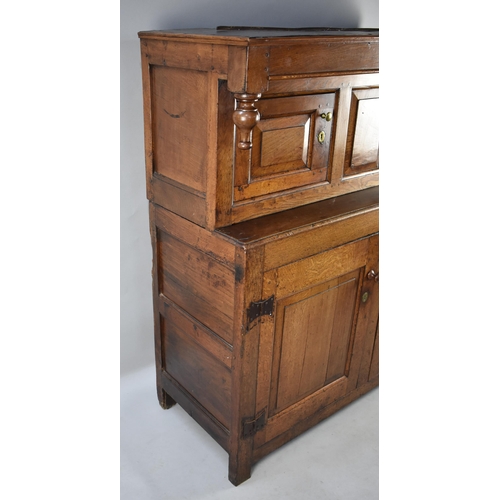 229 - WITHDRAWN - A Welsh George III Light Oak Cwpwrdd Deuddarn/Court Cupboard with Moulded Cornice Above ... 