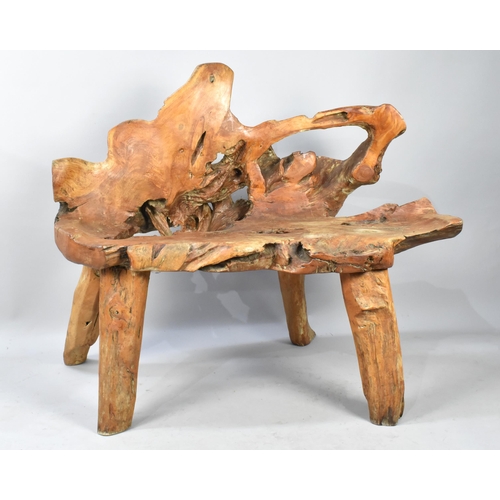 227 - A Rustic Yew Wood Bench of Naturalistic Form, 105cmx95cm high