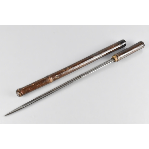 114 - An Early 20th Century Leather Mounted Swagger Sword Stick, Perhaps Officers, 43cm Long and Blade 31.... 