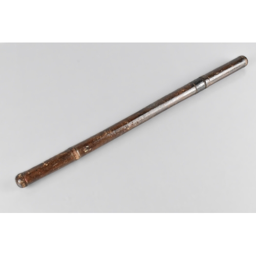 114 - An Early 20th Century Leather Mounted Swagger Sword Stick, Perhaps Officers, 43cm Long and Blade 31.... 