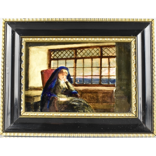 203 - An Early 20th Century Mintons Hand Painted Tile, Maiden in Blue Veil Dressed in Black Seated Pensive... 