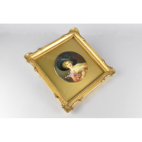 202 - An Early 20th Century Paragon Circular Porcelain Plaque, C.1900, Hand Painted with Portrait of Young... 