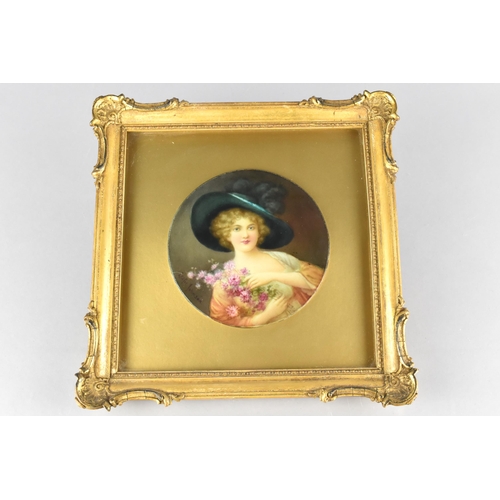 202 - An Early 20th Century Paragon Circular Porcelain Plaque, C.1900, Hand Painted with Portrait of Young... 