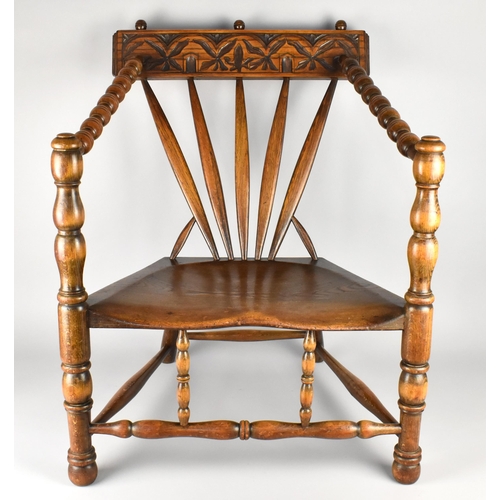 234 - A Low Seated Armchair with Bobbin and Turned Supports Having Fan Back to Carved Bar Back, Stamped 28... 