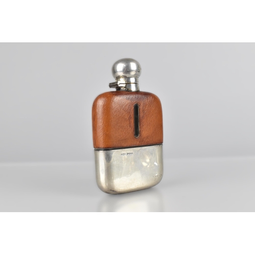 148 - A George VI Silver, Leather and Glass Hip Flask by James Deakin, Sheffield Hallmark 1947, 14.5cm hig... 