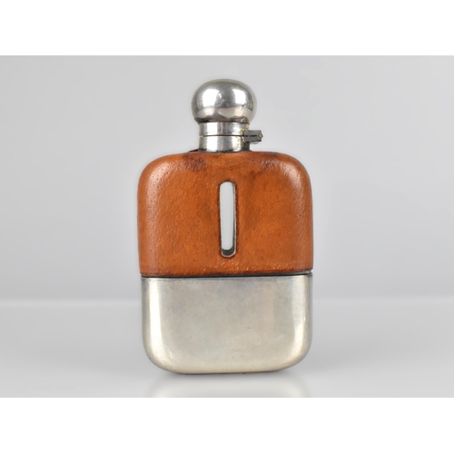 148 - A George VI Silver, Leather and Glass Hip Flask by James Deakin, Sheffield Hallmark 1947, 14.5cm hig... 