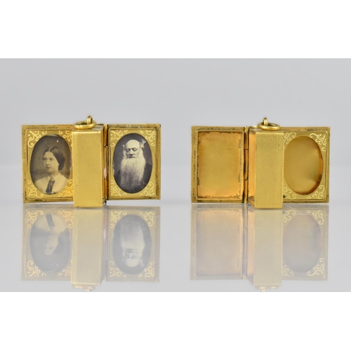 124 - A Pair of Gilt Metal Late 19th Century Double Opening Photo Lockets in the Form of Books, 2.5x3x1.5c... 