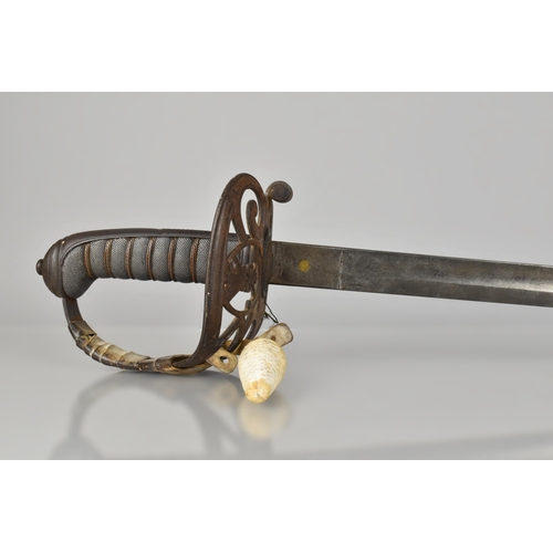 115 - An 1827 Pattern Rifle Regiment Officers Sword with Shagreen and Wire Handle to Strung Bugle Hilt, th... 