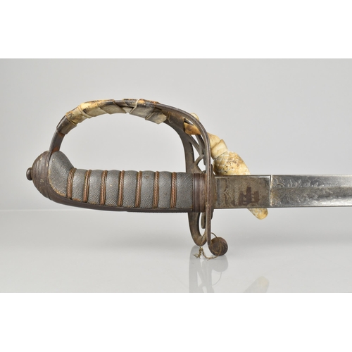 115 - An 1827 Pattern Rifle Regiment Officers Sword with Shagreen and Wire Handle to Strung Bugle Hilt, th... 