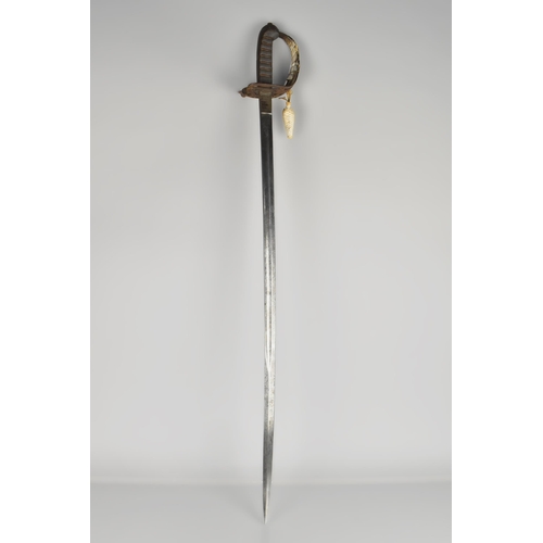 115 - An 1827 Pattern Rifle Regiment Officers Sword with Shagreen and Wire Handle to Strung Bugle Hilt, th... 