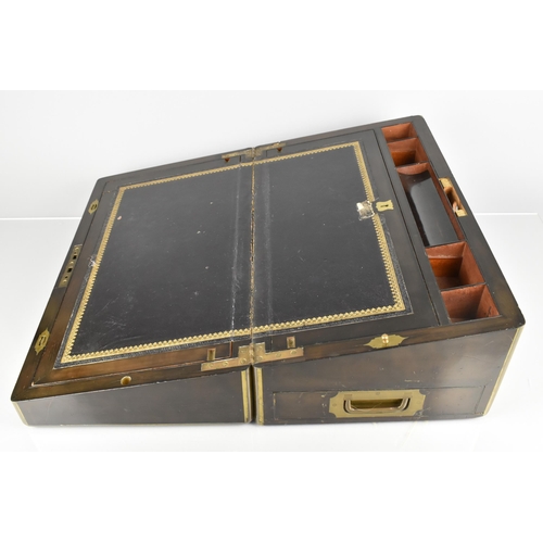 7 - A 19th Century Campaign Style Writing Slope with Brass Banding and Stringing, Having Inset Carry Han... 