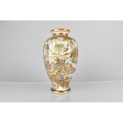 197 - A Japanese Meiji Period Satsuma Vase of Hexagonal Baluster Form Decorated with Cartouche Scenes, the... 