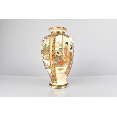 197 - A Japanese Meiji Period Satsuma Vase of Hexagonal Baluster Form Decorated with Cartouche Scenes, the... 