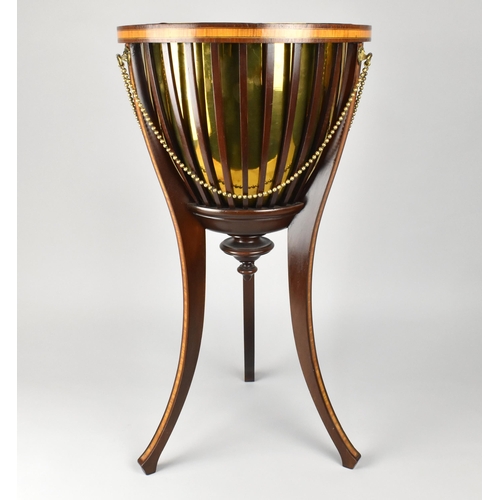 63 - An Edwardian Mahogany Crossbanded Regency Style Jardiniere with Brass Liner and Drop Beaded Rope, 63... 