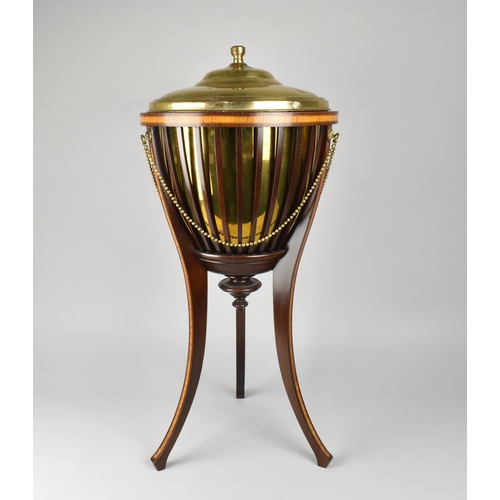 63 - An Edwardian Mahogany Crossbanded Regency Style Jardiniere with Brass Liner and Drop Beaded Rope, 63... 