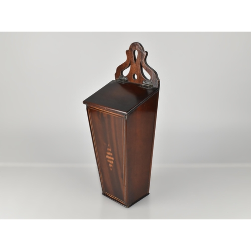 4 - A Georgian Inlaid Mahogany Candle Box of Tapering Form with Shaped Hanging Bracket Over Sloping Hing... 